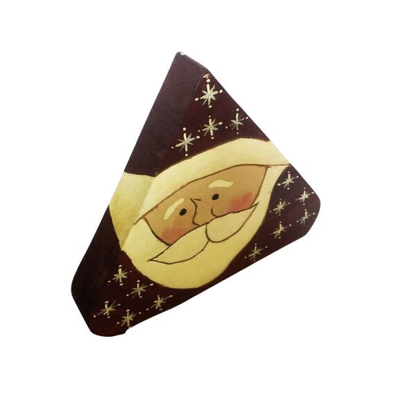 Hand Painted Triangle Block Santa 8" High x 9.5" Wide - Picture 2 of 6